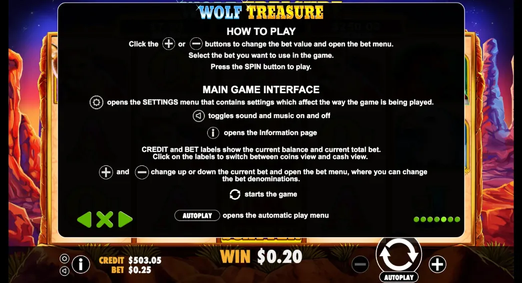 Wolf Treasure How to Play Menu